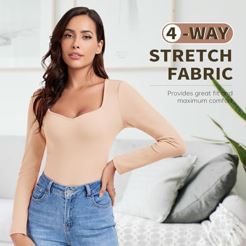 WOWENY Thermal Shirts for Women Sweetheart Fleece Lined Long Sleeve Underwear Tops Soft Warm Base Layer Cold Weather4