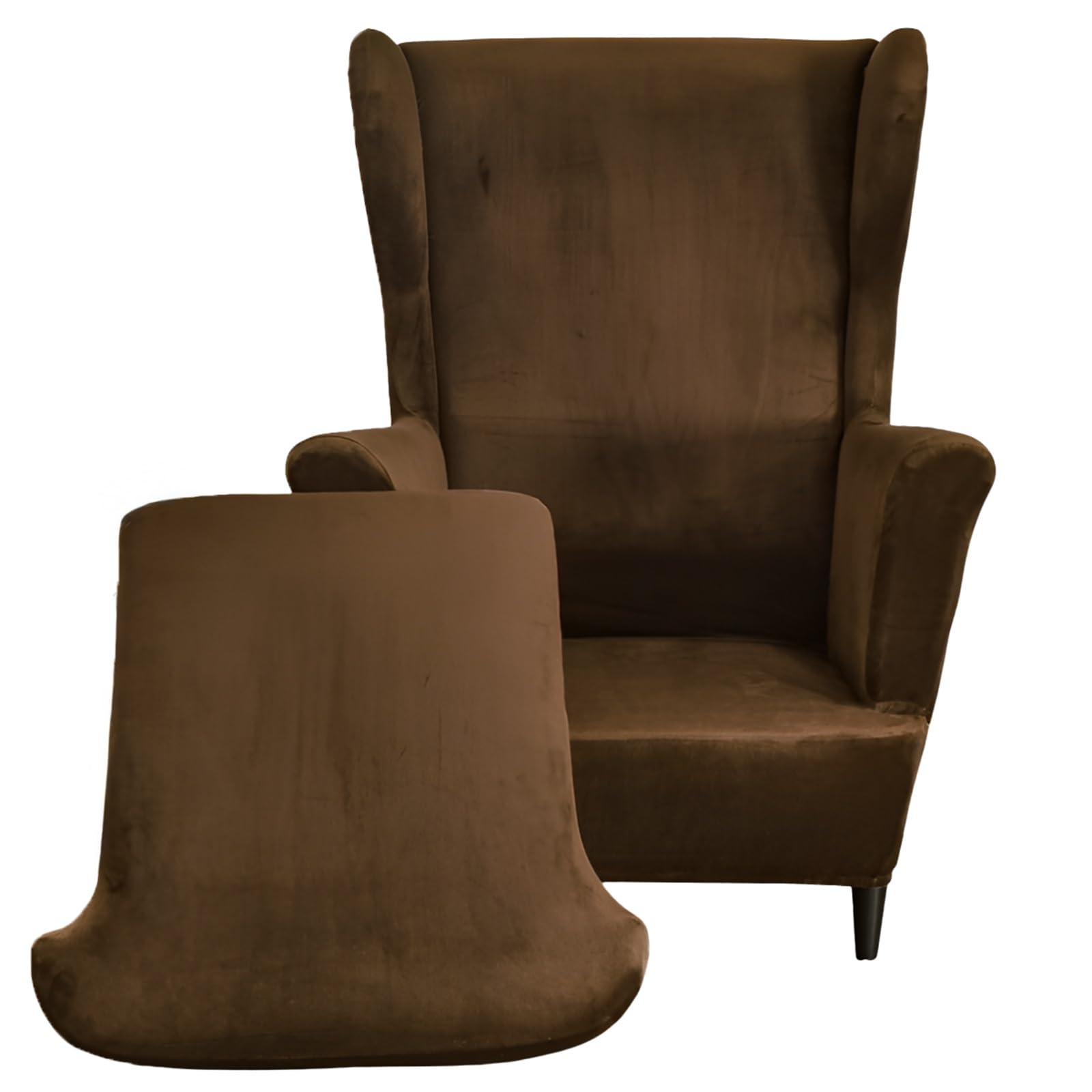 Wingback Chair Covers, Wing Chair Cover 2 Piece Armchair Slipcover, Velvet Wingback Sofa Chair Slipcover Furniture Protector for Living Room Bedroom(Brown)
