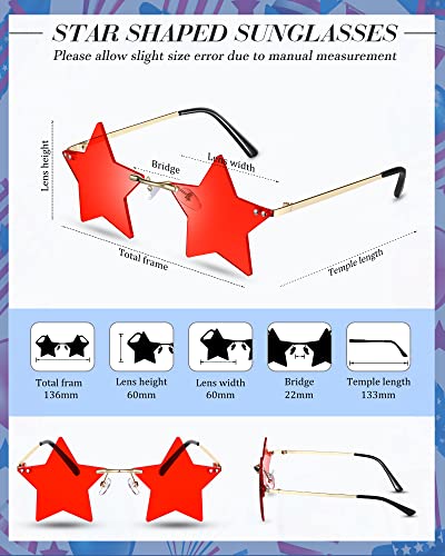 Konohan 6 Pairs Rimless Star Shape Sunglasses Transparent Blue Red 4th of July Personality Sun Glasses Bulk Independence Day Cool Glasses Trendy Star Sunglasses for Women Men Pentagram Eyewear Party4