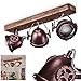 Lámpara de techo Herford de 3 focos, en metal y madera en marrón y óxido con pantalla de cristal, focos giratorios y orientables, 3 bombillas GU10 máx. 50 W, disponible para bombillas LED