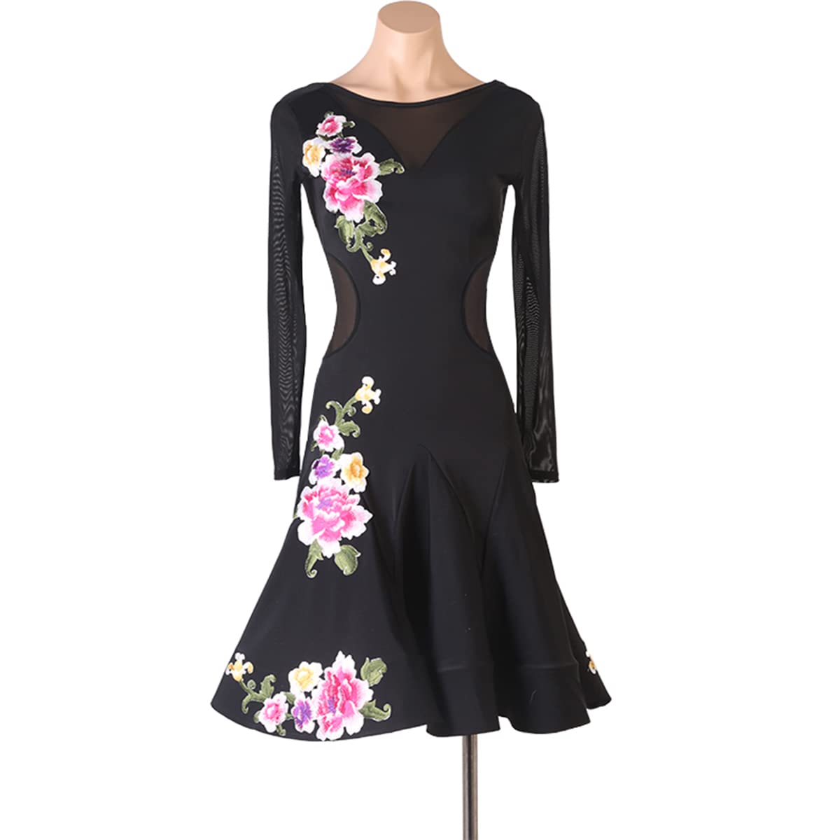 Damen Schwarz Latein Tanzkleider Rückenfrei Lange Ärmel Latein Turnierkleid Ballsaal Salsa Samba Big Swing Rock Ballsaal Leistung Tanzkleider Geschenke für Frauen