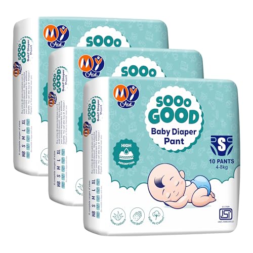 Image of SOOO GOOD Baby Diaper Pants With Aloe Lotion & Wetness Indicator | Soft & Comfortable | Fast Absorption, Rash-Free, Leak-Proof (Size-S, 4 to 8 kg, 30 Counts, Pack of 3)