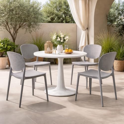 Image of INNOWIN Casper Stackable Arm Chair | Accent Chair for Living Room Home, Bedroom, Cafe and Hotels | 3- Year Warranty | Set of 4 | Plastic | Grey