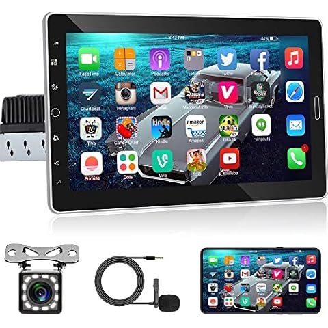 Single Din Car Stereo Android Head Unit, 10.1 Inch Detachable Touchscreen Car Radio1 din Built in GPS WIFI Bluetooth FM Mirror Link USB/SD + Backup Camera Cover