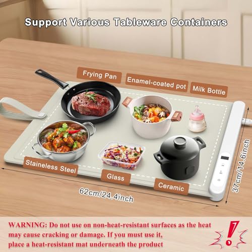 Image of FYY Warming Mat for Food - Rapid and Full Surface Heating, 6 Temp Settings, 6H Timer, Rollable Portable Food Warming Mat, Ideal for Gatherings, Parties, Keep Meal Warm (X Large Size, Khaki)