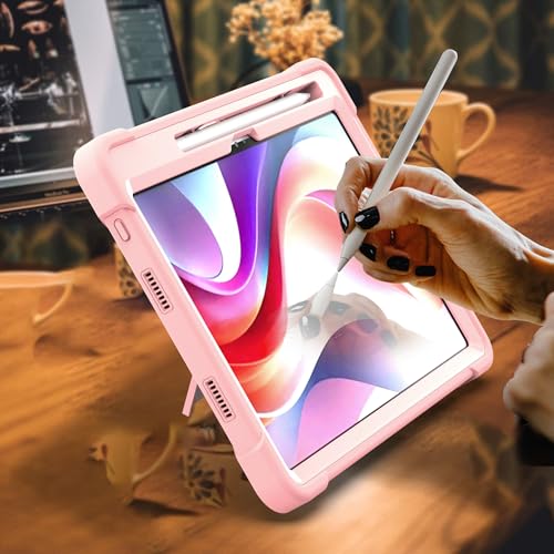 Vakarey Pokrowiec na tablet do Lenovo Idea Tab Plus 12.1, odporne na wstrząsy etui dla dzieci, z uchwytem na długopisy, różowe złoto