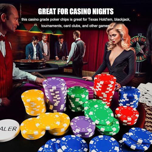 40 Stück Pokerkoffer, Pokerchips Zählchips aus Kunststoff, Poker Chip Set ohne Wert, Chips Pokerspiel und Partyzubehör für im Casinospiele, für Profis und Anfänger im Turnier Poker(4 Farben) – Bild 7