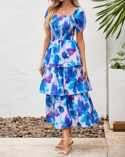 Image of BTFBM Womens Floral Smocked Summer Maxi Dresses