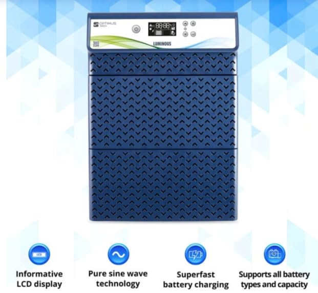 Front view of Luminous Optimus 3800 Inverter highlighting key features