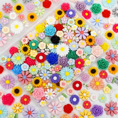 120 Pcs Mini Resin Flowers for Crafts Cute Small Tiny Flatback Resin Flower Slime Charms Bulk for Scrapbooking DIY Dollhouse Micro Landscape Kawaii Fairy Garden Accessories Miniature Things Decor