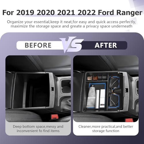 Image of LUWU Ranger Center Console Organizer for 2019 2020 2021 2022 2023 Ford Ranger XL /XLT /Lariat /Raptor Accessories Armrest Console Storage Box Glove Organizer Tray ABS Material Blue
