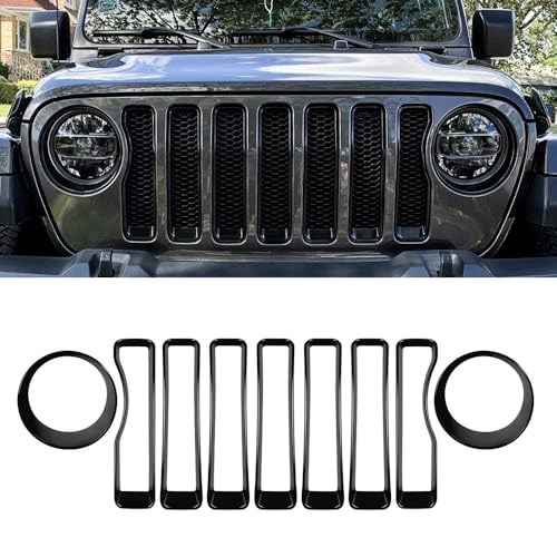 Image of MAXDOM Grille Inserts Headlight Covers Set Fits for Jeep (2018-2023) Wrangler JL JLU (Black, Sport /Sport S)
