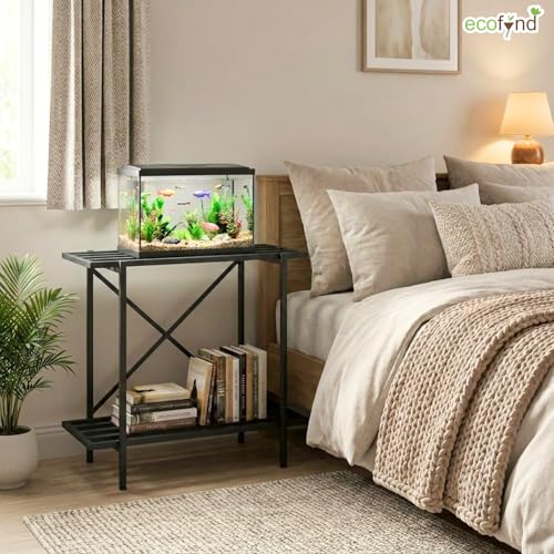 Image of ecofynd 2-Tier Fish Tank Stand, Double-Layer Aquarium Stand with Adjustable Table Feet, Heavy Metal Storage Rack Suitable for Home and Office, (Black, FS-PS050)
