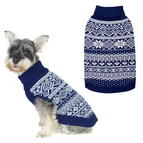 BINGPET Hundepullover Argyle – Ultraweicher Strickpullover für kleine Hunde und Welpen, Warmer Winter Hundepullover, Weihnachts Haustier Pullover – Navy S