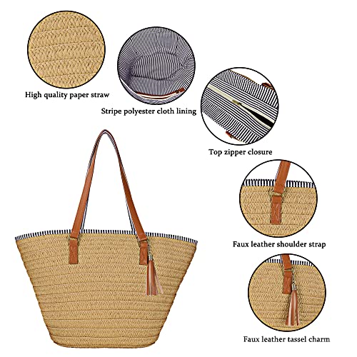 Bolso de hombro grande de paja para mujer miniatura 6
