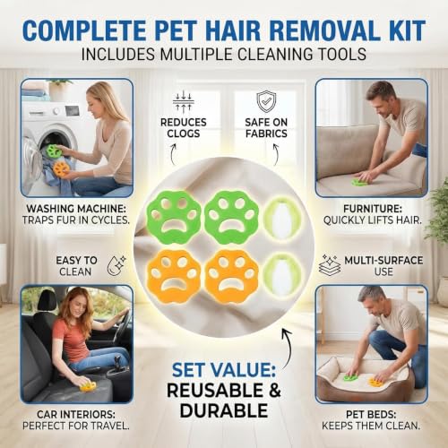 Image of 8 Pack Laundry Hair Remover Balls Pet Hair Catcher