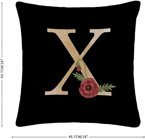 Miniatura 2 de Throw Cushion Cover Case Yellow Marble Floral Monogram Initial Letter X Decorative Pillow Cover Cotton Linen Square Lumbar Pillow Case for Couch Bed