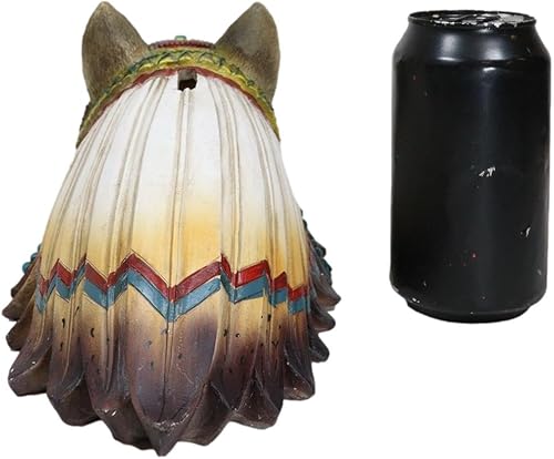 Miniatura 6 de Ebros Gift Wildlife Animal Spirit Rustic Grey Alpha Wolf con colorido tocado de jefe indio de cerdito, moneda, banco de dinero, figura de tarro