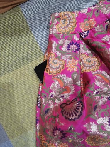 Box Pleated Circle Skirt- Vintage Floral A Line Hawaiian Print Skirt - High Waisted Midi Skirt with Pocket3