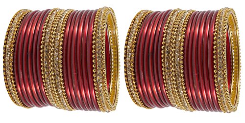Image of NMII Glass With Zircon Gemstone Studded Worked and Ball Chain Or Plane Gloosy Finished Bangles Set For Women and Girls