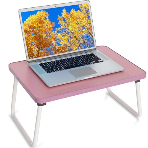 Image of Foldable Lap Desk, Laptop Stand Bed Table Tray for Couch | Portable Breakfast Serving Tray, Lightweight Mini Lap Table, Works Great as Tablet Desk for Working, Reading & Writing, Pink