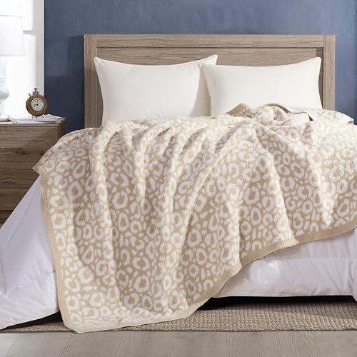 Image of Elegant Comfort Leopard Throw Blanket, Beige Super Soft Cozy Fluffy Warm Throw Blankets for Couch, Sofa, Chair, Bed, Camping, Picnic, Travel Lightweight Bed Blanket (50 inch x 70 inch)