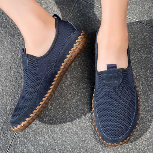 Image of Men's Genuine Leather Loafer Shoes Slip On Soft Walking Shoes Perforated Driving Shoes