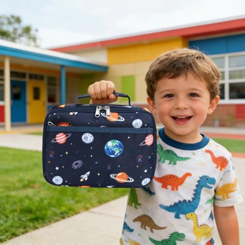 Image of CAMTOP Lunch Box Kids Boys Insulated Lunch Cooler Bag Reusable Lunch Tote Kit for School Travel (Blue Space)