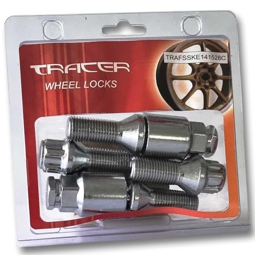 TRACER Wheel Lock Wheel Bolts Set Rims Lock Anti-Theft M14 x 1.5 28 mm Taper Seat Chrome Compatible with Audi, VW, Seat, Skoda, Vauxhall, BMW