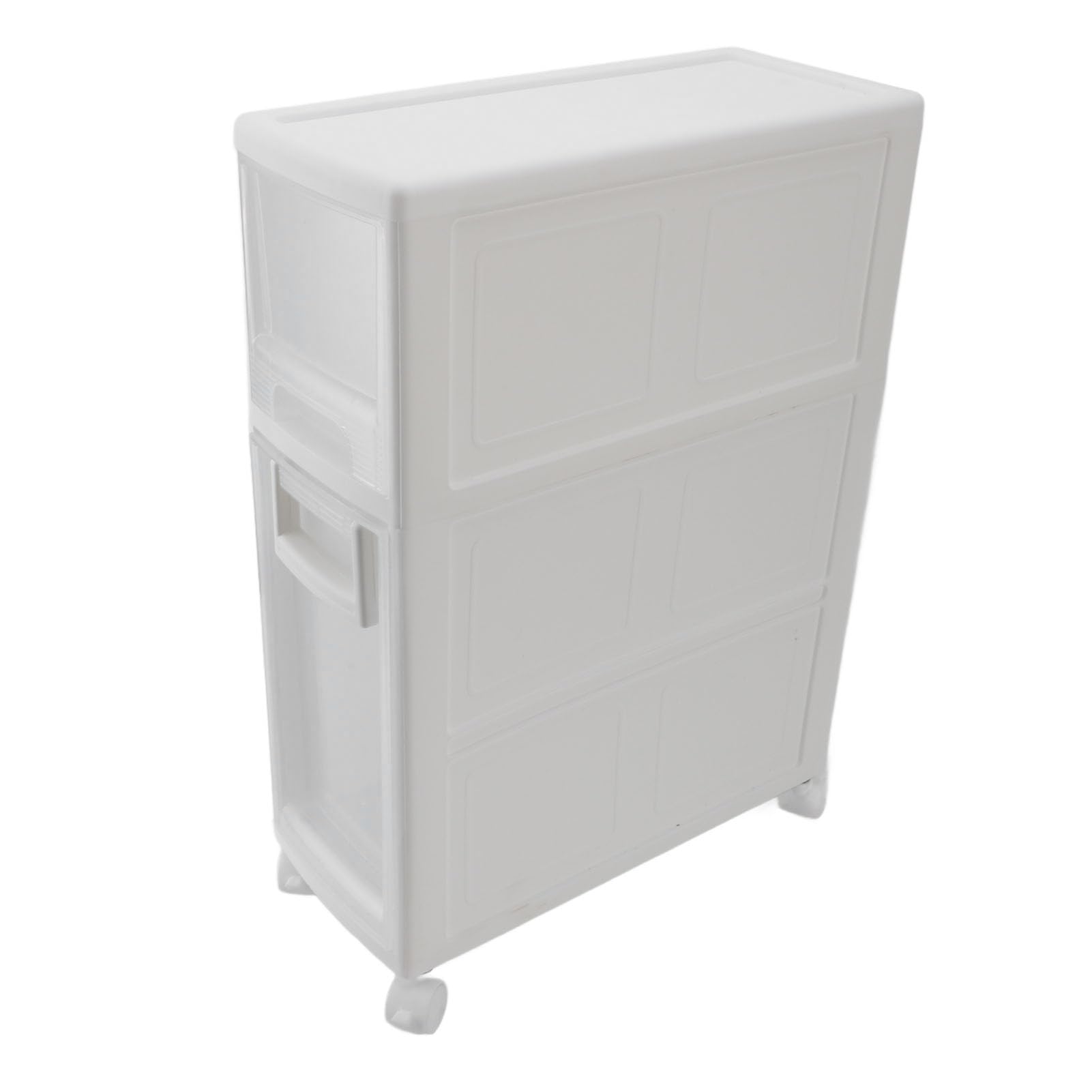 plplaaoo Badezimmerspeicherschrank Plastik Schmaler schlanker Organizer Kleiner Eckschrank mit 2 Schubladen und 4 Rädern für Toilettenpapier Küche Wäsche (16 cm)