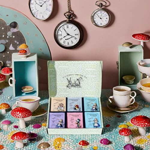 Image of Alice's Adventures in Wonderland, Wonder of Tea Gift Set, includes 6 Flavors of Tea with Book Quotes and Illustrations, Set of 90 (Pack of 2)