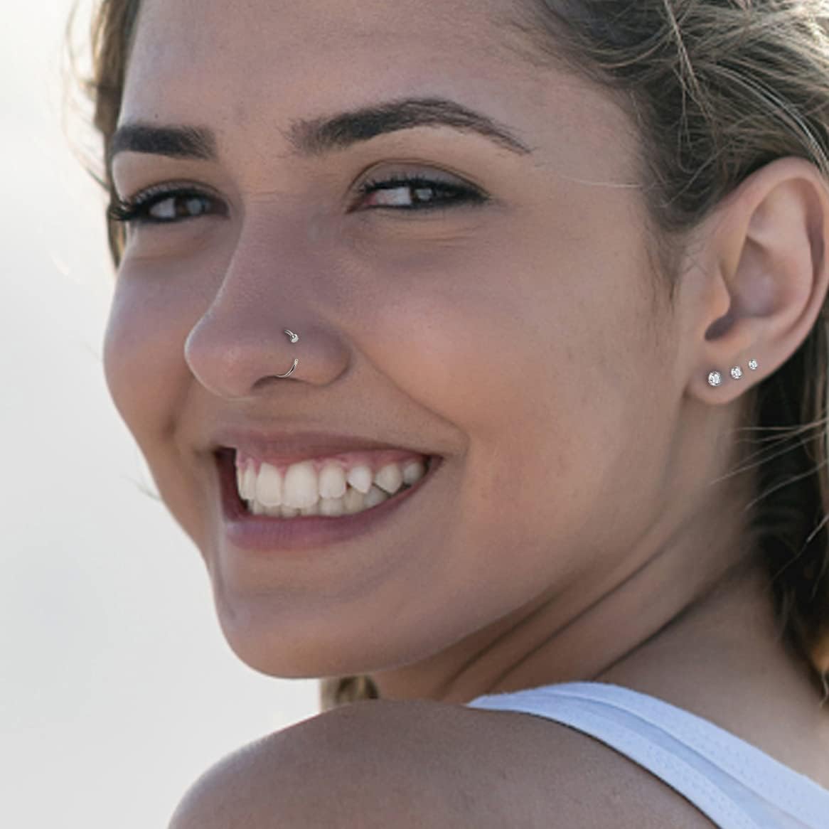 ADRAMATA 26Pcs 20G Piercing Naso Acciaio Chirurgico Piercing Naso Brillantino Piercing Naso Cerchio Farfalla Serpente CZ Argento Piercing Naso Gioielli per Donna Uomo