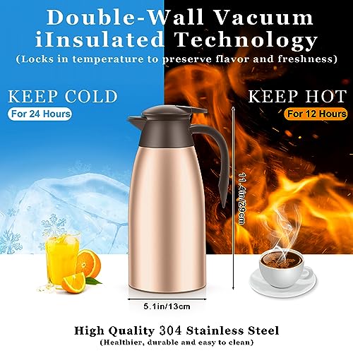 Image of Norme 2 Pcs Thermal Coffee Carafe Insulated Stainless Steel Coffee Carafe for Hot Liquid Vacuum Thermal Pot Creamer Pitcher Dispenser with Brushes Keeping Hot Water Milk(Rose Gold)