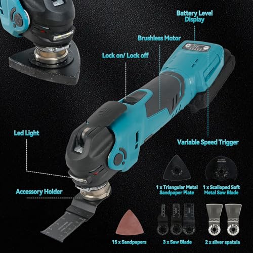TALOEYH - Cordless Oscillating Tool Compatible with Ma-ki-ta 18V, 8000-22000 OPM Electric Corded Multi Tool, 5 Variable Speed, 4°Oscillation Angle with 23pcs Accessories for Cutting, Sanding, Scraping 8 TALOEYH - Cordless Oscillating Tool Compatible with Ma-ki-ta 18V, 8000-22000 OPM Electric Corded Multi Tool, 5 Variable Speed, 4°Oscillation Angle with 23pcs Accessories for Cutting, Sanding, Scraping - Image 8
