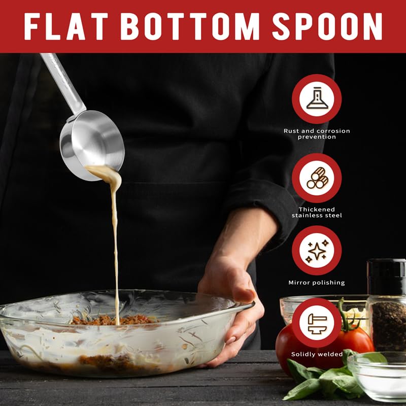 Folceretsc Pizza Spread Sauce Ladle Rubber Handle Flat Bottom Kitchen Cooking Spoon Stainless Steel Measuring Stir Soup Spoon -2 Oz - Image 4