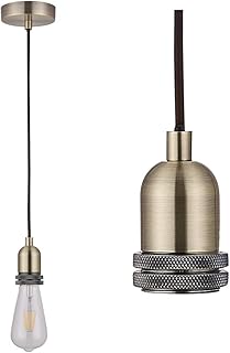 Pendant Fitting Black Antique Brass Ceiling Light Fitting, Vintage Metal Ceiling Rose with Braided Flex Cable and Metal E27 Lamp Holder KIT Accessary HT201AB