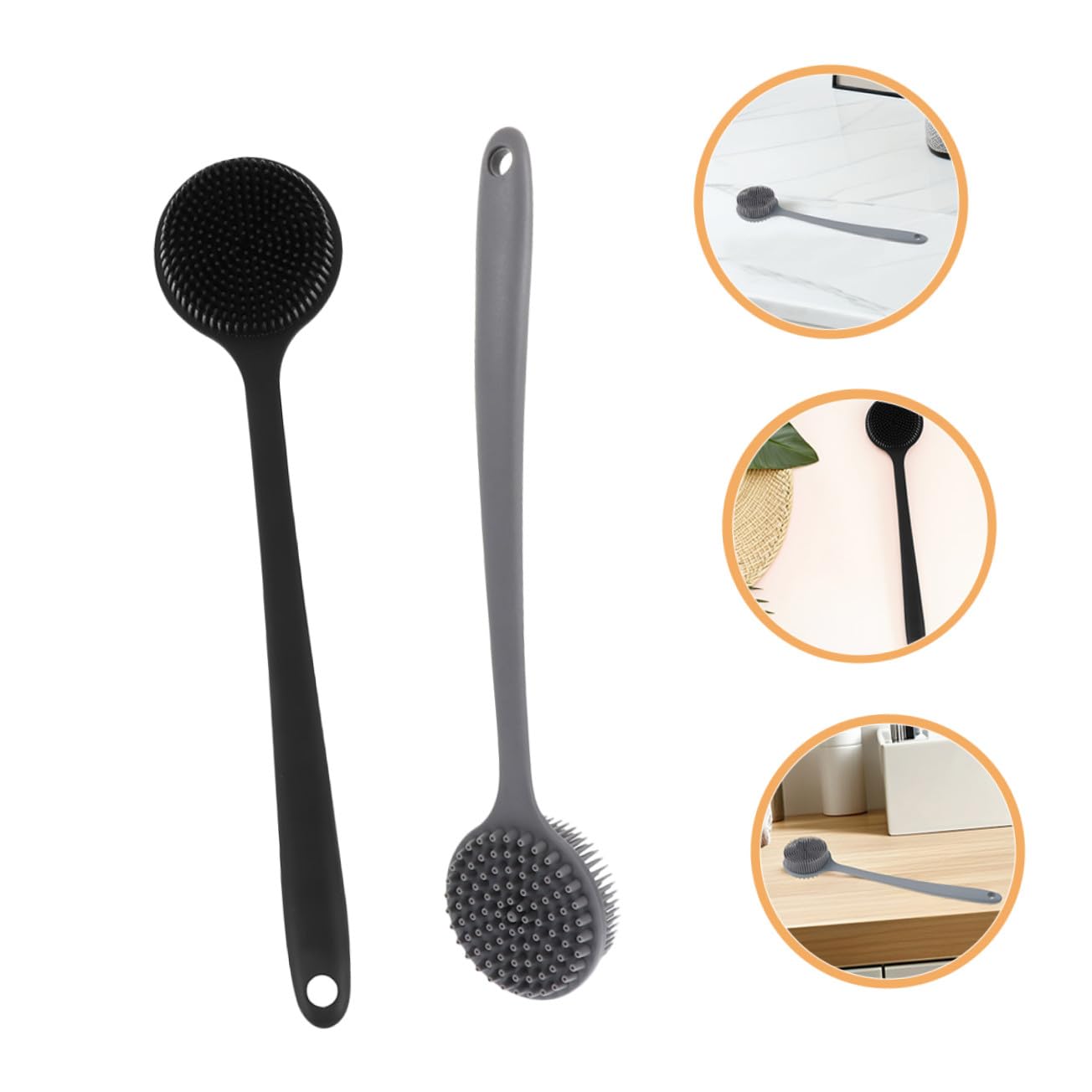 POPETPOP 2 Stück Silikon Rückenbürste mit Langem Griff Langlebiger Flexibler Körperschrubber für Dusche und Massage Tragbar Ergonomisch für Rücken Nacken Ganzkörperreinigung Hautpflege