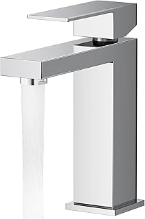 Warmiehomy Bathroom Sink Taps Chrome Basin Mixer Taps Stainless Steel Bathroom Mixer Tap with Hot & Cold Hoses Sink Taps for Bathroom (Square)