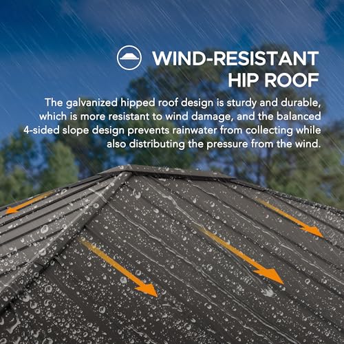 SUNJOY 13 x 15 ft. Hardtop Gazebo Outdoor Aluminum Framed Black Steel Roof Gazebo Backyard with Planters and Ceiling Hook - Image 4