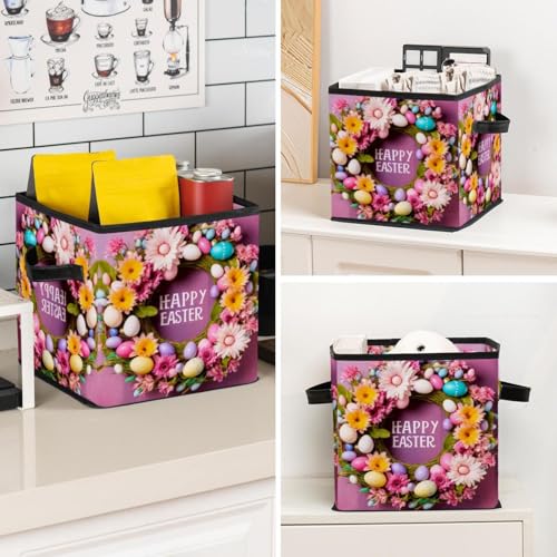Cesta de almacenamiento para estantes con diseño de corona rosa de Pascua 8