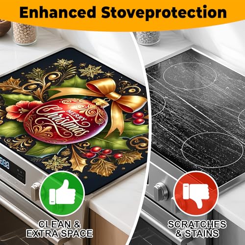 Image of Christmas Stove Top Cover Snowman Stove Top Cover for Home Decoration Kitchen Pad Non-Stick Washable Cooktop Covers Countertop Protector Keep Stove Clean 28 inchx20 inch (Ball-1)