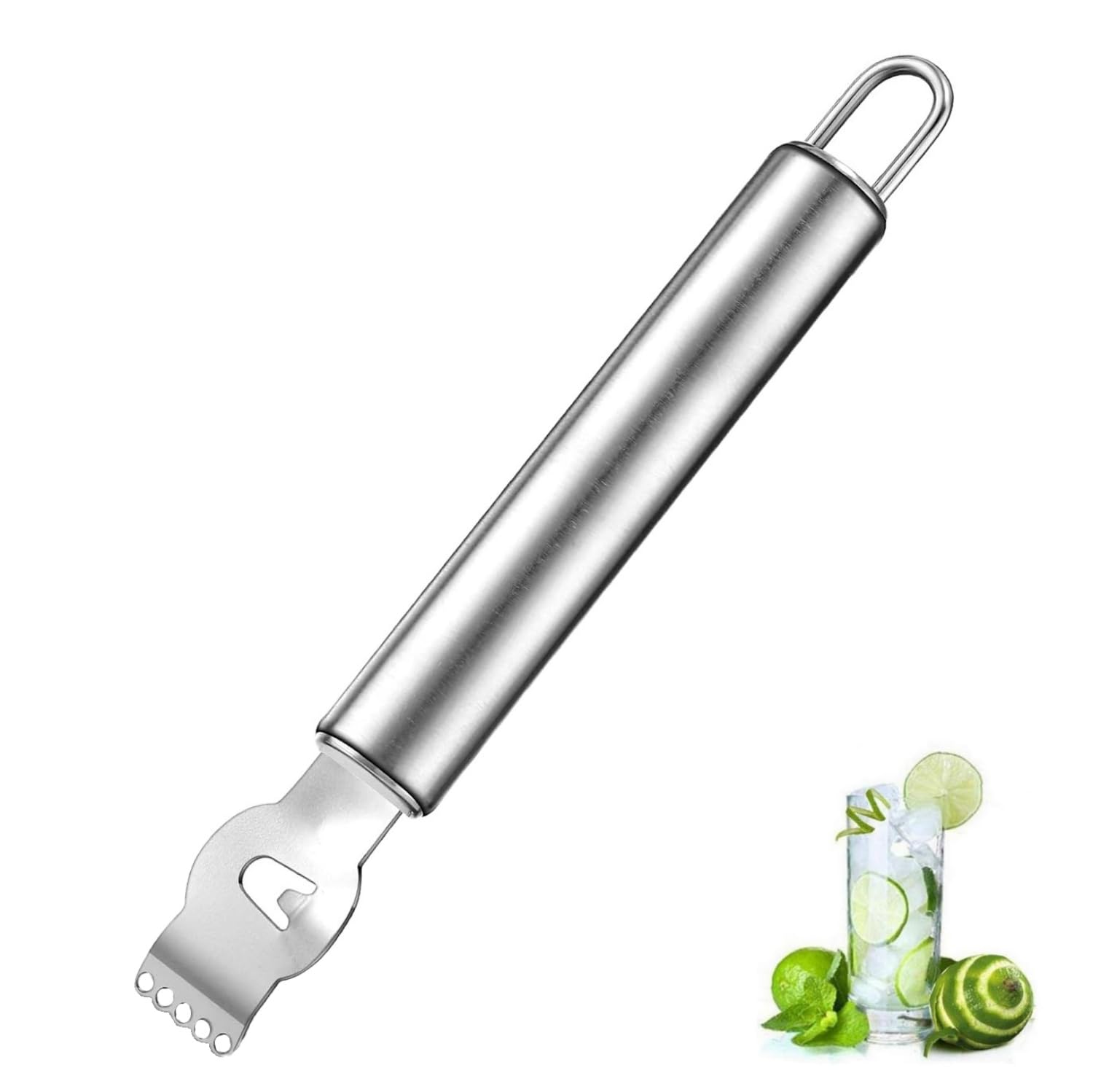 Yioiy Silver Lemon Stainless Steel Zester Grater Orange Citru Kitchen Peeler Tool With Channel Knife (Silver)