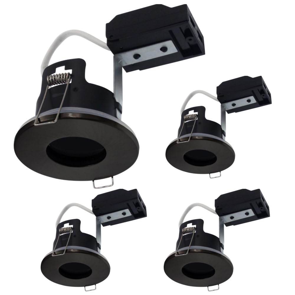 Britalia 4 Pack - Matt Black IP65 Bathroom & Shower Fire Rated Twist Lock GU10 Recessed Downlight | Air Flow Open Back | 68mm Cut Out | 240V Class 2 Double Insulated | Push Fit Terminals | Outdoor