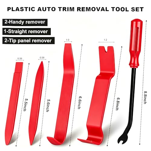 5 Pcs Car Trim Removal Tool Kit Upholstery Tools, Auto Clip Removal Pry Tool for Door Dash Dashboard Panel Fastener Remover, Push Pin Puller Body Repair Tools, Red - Image 3