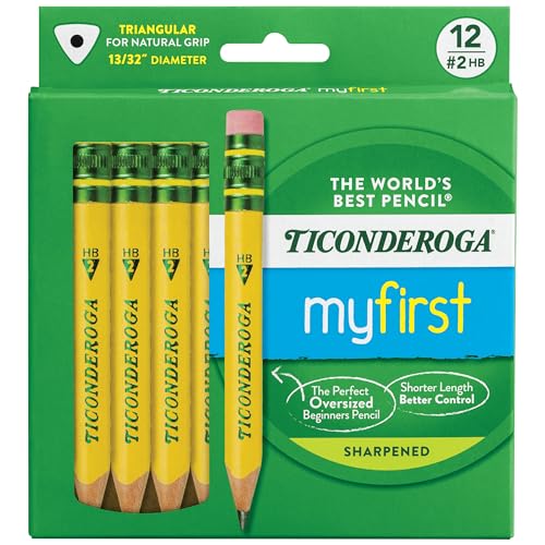 Ticonderoga My First Short Triangular Wood-Cased Pencils, 2 HB Soft, 12 Count Wood-Cased Pencils, #2 HB Soft, Yellow, 96 Count