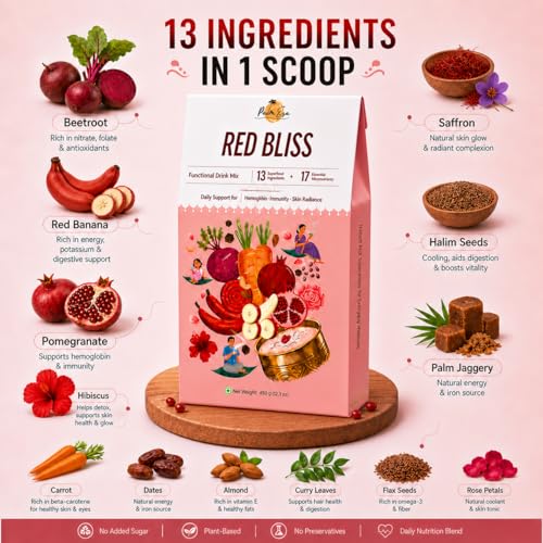 Image of Palm Era Red Bliss Superfood Powder 450g | Red Banana, Beetroot, Pomegranate & Hibiscus Blend | Daily Nutrition for Adults | No Added Sugar | Plant-Based Energy & Immunity Drink Mix