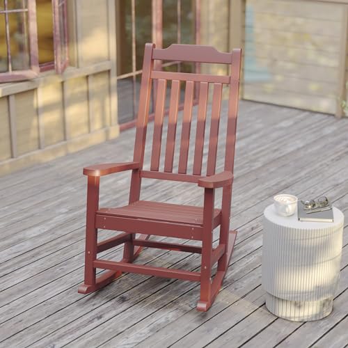 Image of Flash Furniture Winston All-Weather Poly Resin Rocking Chair in Red