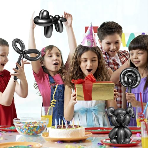Image of 260 Metallic Black Long Balloons for Balloon Garland Thickening Skinny Latex Twisting Animals Modeling Christmas Birthday Wedding Party Festival Decorations 100pcs