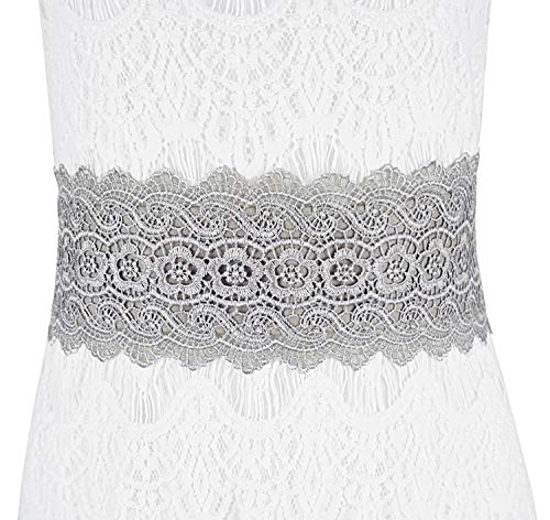 Lovful Women's Wide PU Lace Belt Self Tie Obi Belt Waistband Cinch Boho Belt,Grey