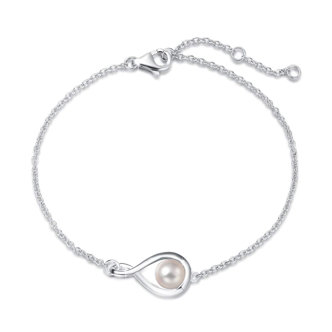 FANCIME Love Bracelet 925 Sterling Silver Infinity Birthstone Bracelets for Women Fine Jewelry Birthday Gifts for Her Mom Wife, Chain Length 6.7"+1.2" Extend